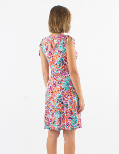 Knitted 96% polyester 4% elastane sleeveless dress with oasis print