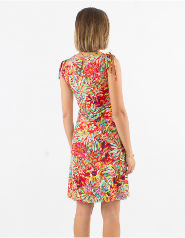 Knitted 96% polyester 4% elastane sleeveless dress with oasis print