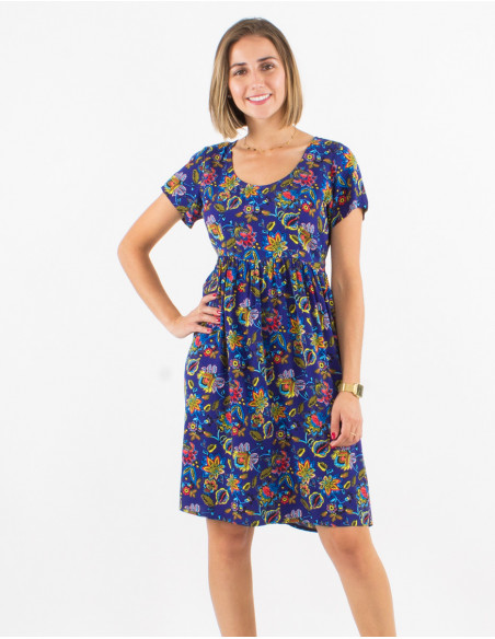 Robe viscose manches courtes imprimé paradise