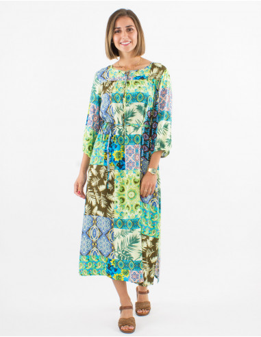 Viscose dress with short sleeves and fantasie print