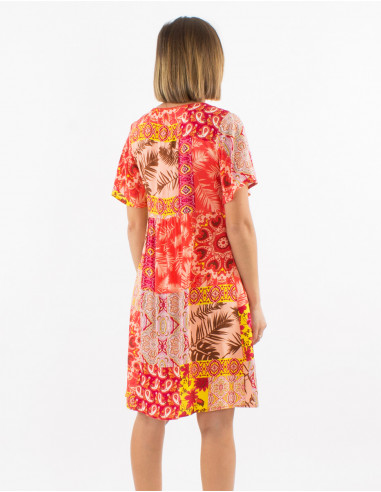 Robe viscose manches courtes imprimé fantasie