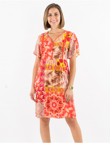 Robe viscose manches courtes imprimé fantasie