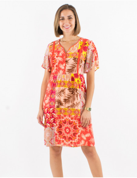 Robe viscose manches courtes imprimé fantasie
