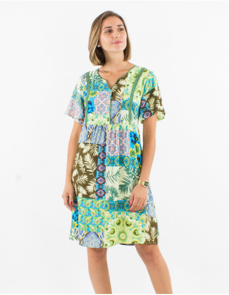 Robe viscose manches courtes imprimé fantasie
