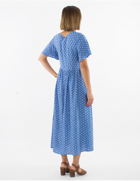 Robe longue viscose manches courtes imprimé arabesque