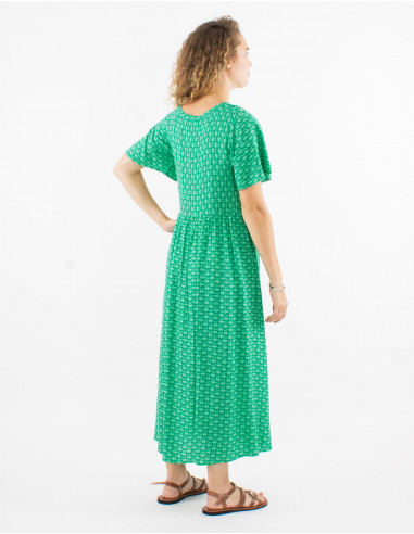 Robe longue viscose manches courtes imprimé arabesque