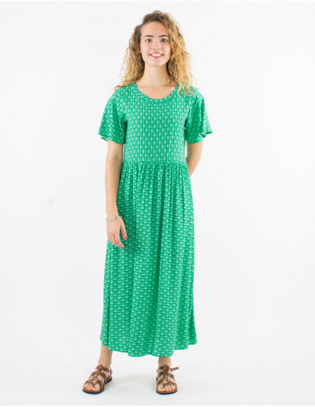 Robe longue viscose manches courtes imprimé arabesque