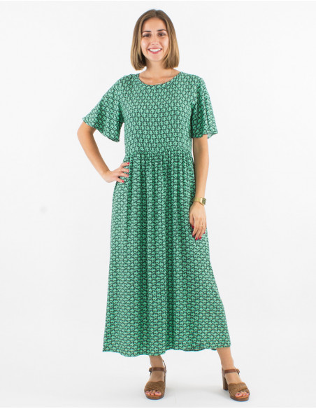 Robe longue viscose manches courtes imprimé arabesque