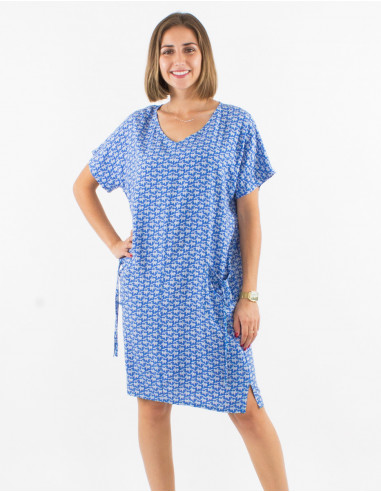 Viscose dress with short sleeves and arabesque print