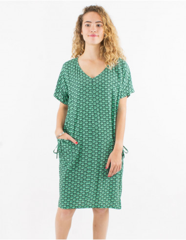 Viscose dress with short sleeves and arabesque print