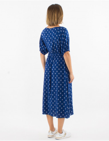Robe longue viscose manches courtes imprimé bali