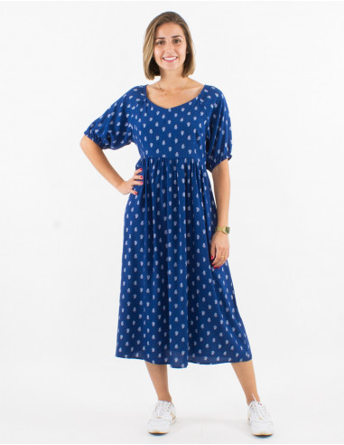 Robe longue viscose manches courtes imprimé bali