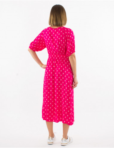 Robe longue viscose manches courtes imprimé bali