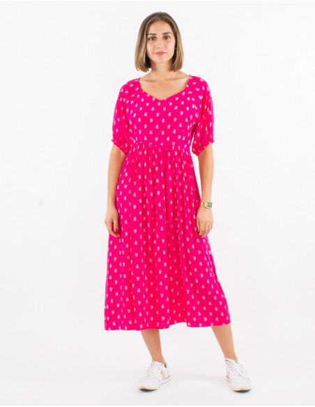 Robe longue viscose manches courtes imprimé bali