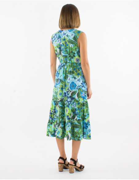 Viscose sleeveless dress with sixties print