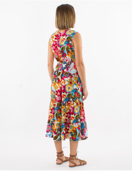 Viscose sleeveless dress with sixties print