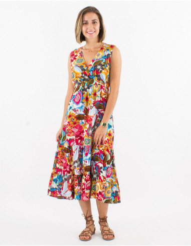 Viscose sleeveless dress with sixties print