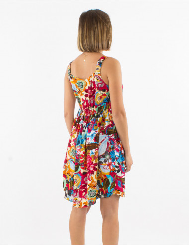 Robe courte viscose bretelles imprimé sixties