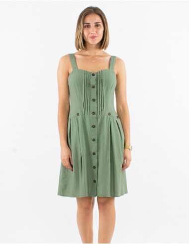 Robe 54% lin 46% viscose boutonnée bretelles
