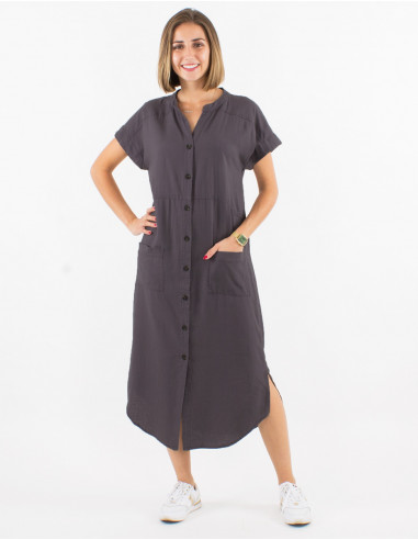 Robe 54% lin 46% viscose boutonnée manches courtes