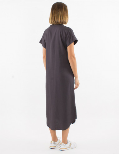 Robe 54% lin 46% viscose boutonnée manches courtes