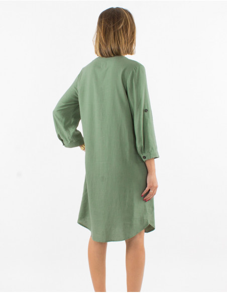 Robe 54% lin 46% viscose boutonnée manches 3/4