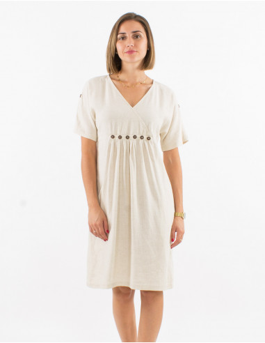 54% linen 46% viscose dress with short sleeves