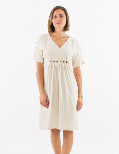 Robe 54% lin 46% viscose manches courtes