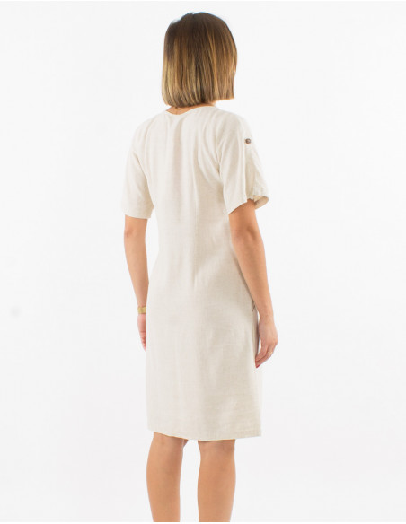 Robe 54% lin 46% viscose manches courtes
