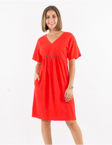 54% linen 46% viscose dress with short sleeves