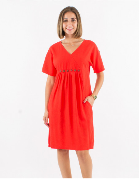 Robe 54% lin 46% viscose manches courtes