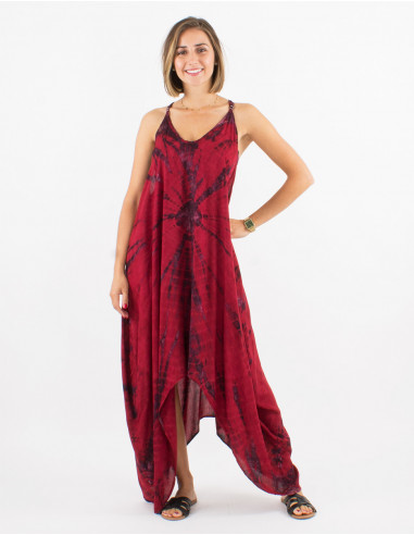 Long viscose tie and dye dress with straps