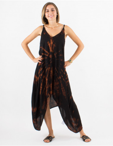 Long viscose tie and dye dress with straps