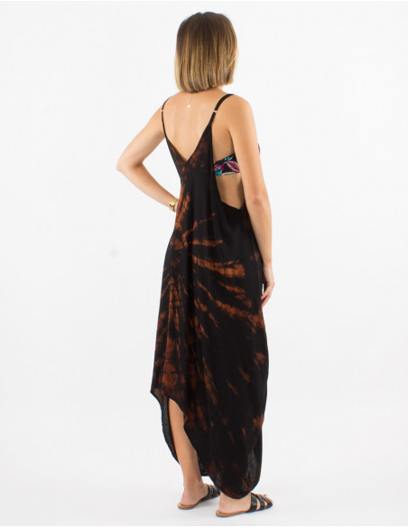 Long viscose tie and dye dress with straps