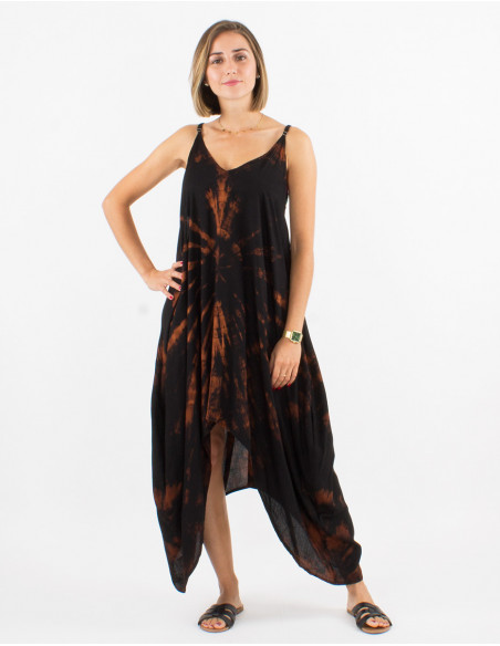 Long viscose tie and dye dress with straps