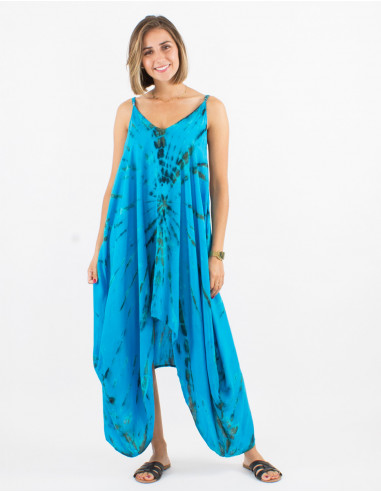 Long viscose tie and dye dress with straps