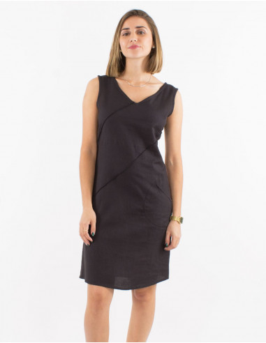 Robe 91% coton 9% lin unie sans manches