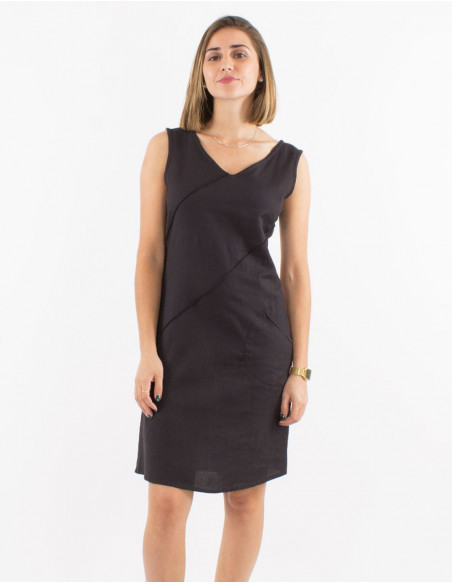 Robe 91% coton 9% lin unie sans manches