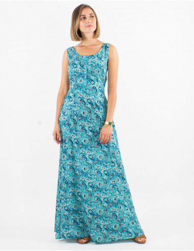 Robe polyester sans manches imprimé cachemire doré