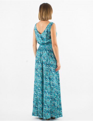 Robe polyester sans manches imprimé cachemire doré