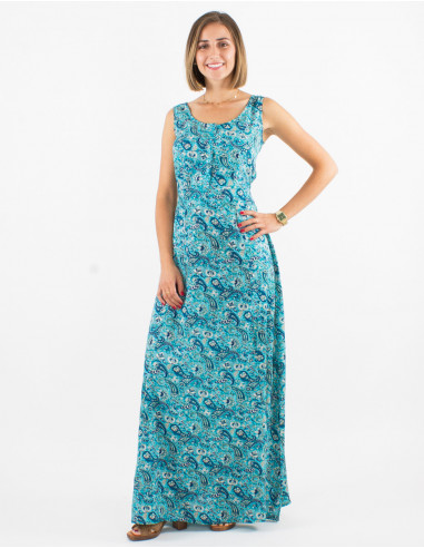 Robe polyester sans manches imprimé cachemire doré