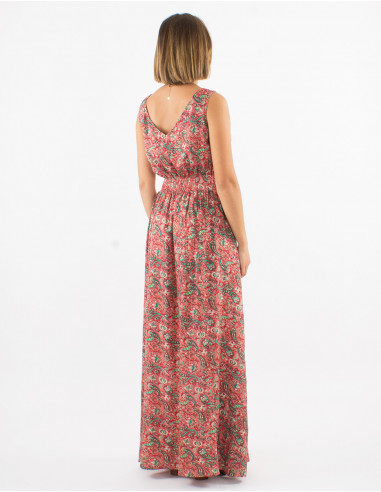 Robe polyester sans manches imprimé cachemire doré