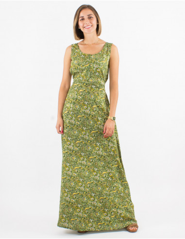 Long polyester sleeveless dress and golden cachemire print