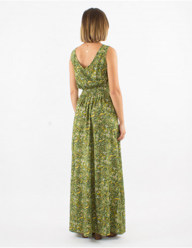 Robe polyester sans manches imprimé cachemire doré