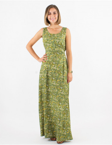 Robe polyester sans manches imprimé cachemire doré