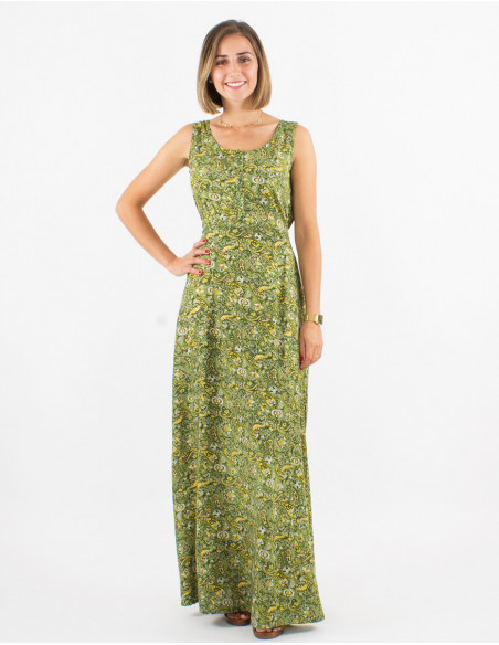 Robe polyester sans manches imprimé cachemire doré