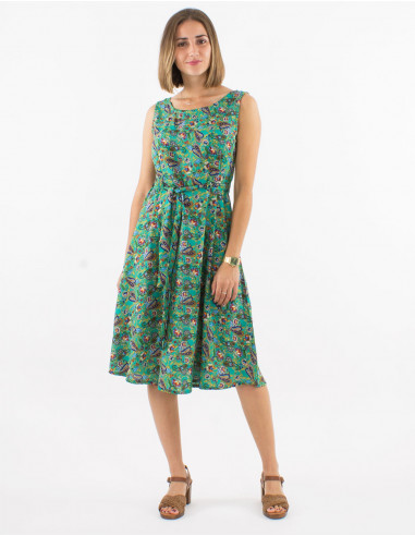 Polyester sleeveless dress and mistery print