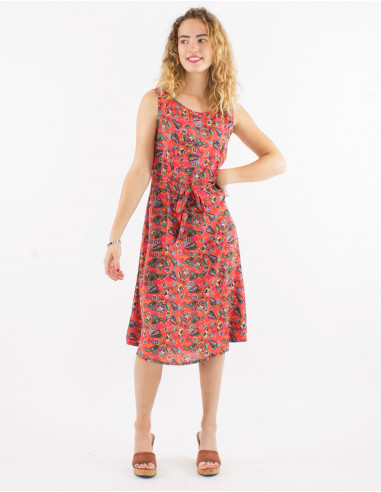 Polyester sleeveless dress and mistery print