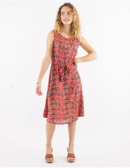 Polyester sleeveless dress and mistery print