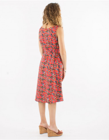 Polyester sleeveless dress and mistery print